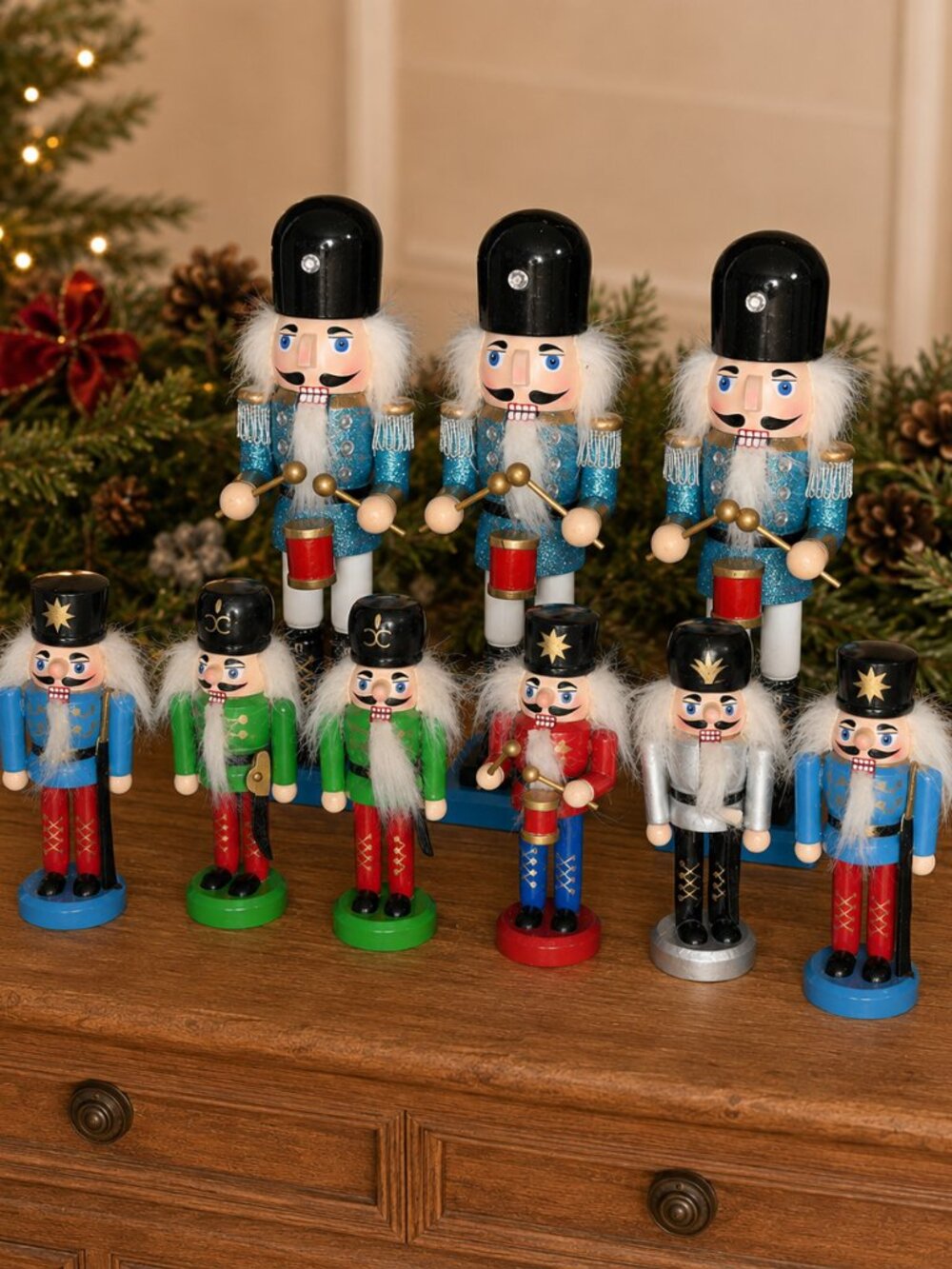 Wooden Nutcracker Set of 9 Vintage Style Christmas Decor 10in 4.5in NWT